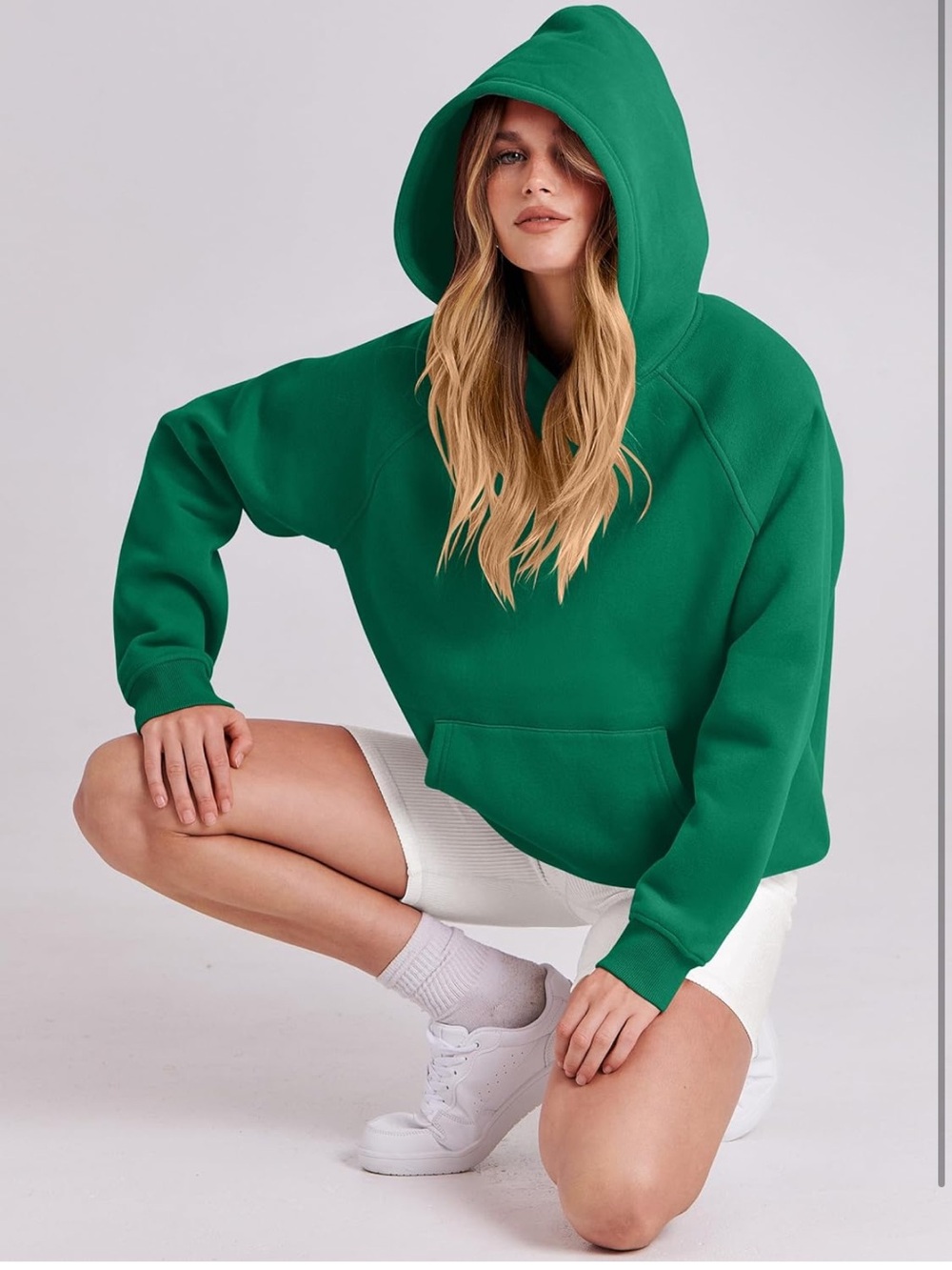 Women's Green Relaxed Fit Hooded Sweatshirt
